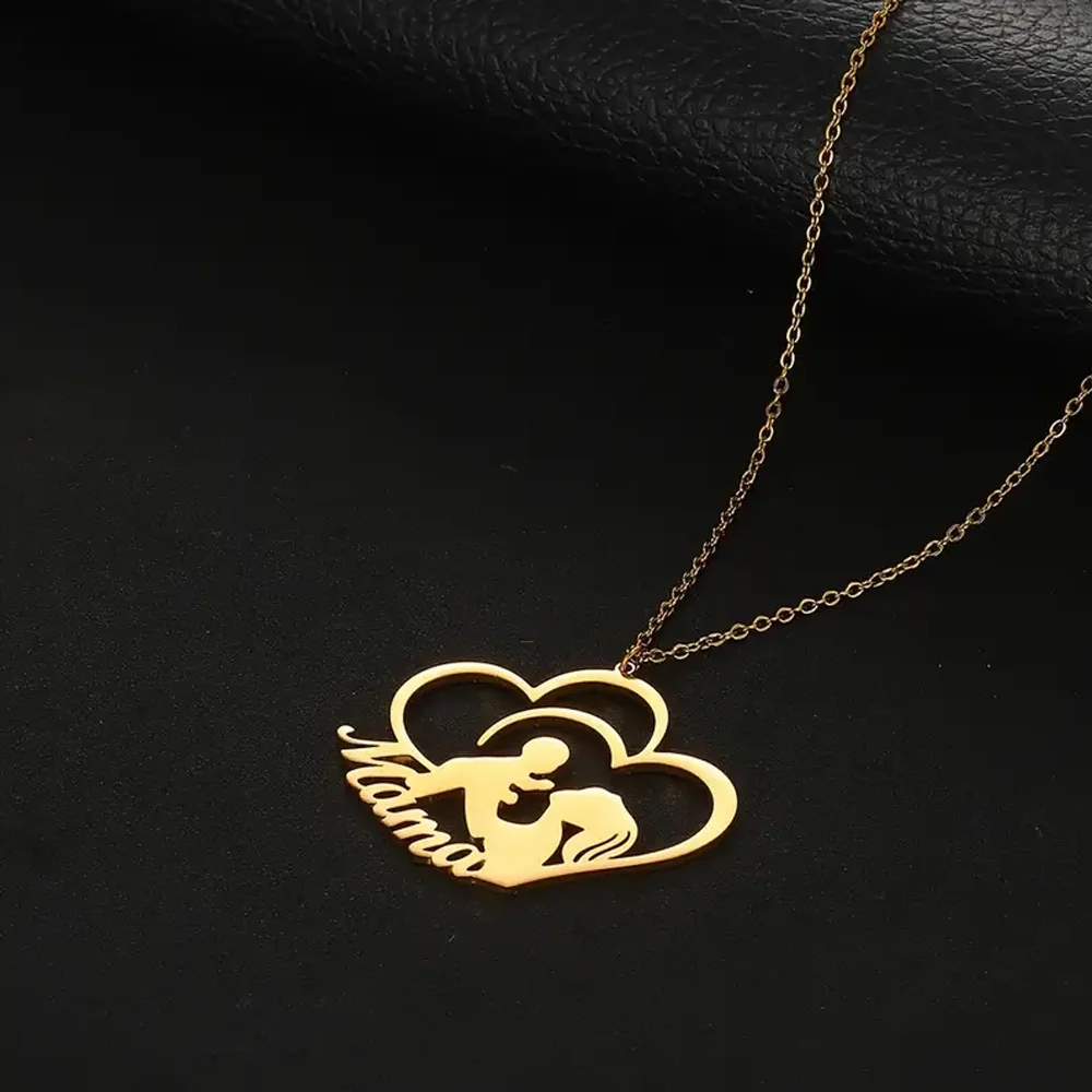 Personalized Custom Mom Name Necklace Best Mum Stainless Steel Baby Girls Embracing Friendship Choker Jewelry Mather's Day Gifts