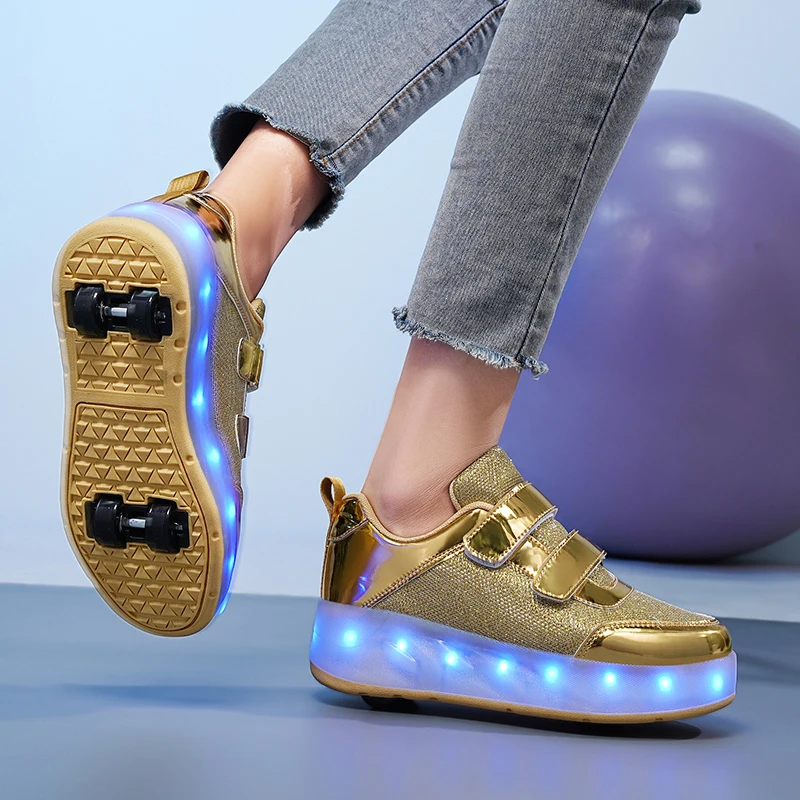 Roller Skate Shoes Kids Fashion Casual Sport Sneaker Boy Girl 4 Wheels Gift Toy Footwear Children Outdoor Light Up Boots