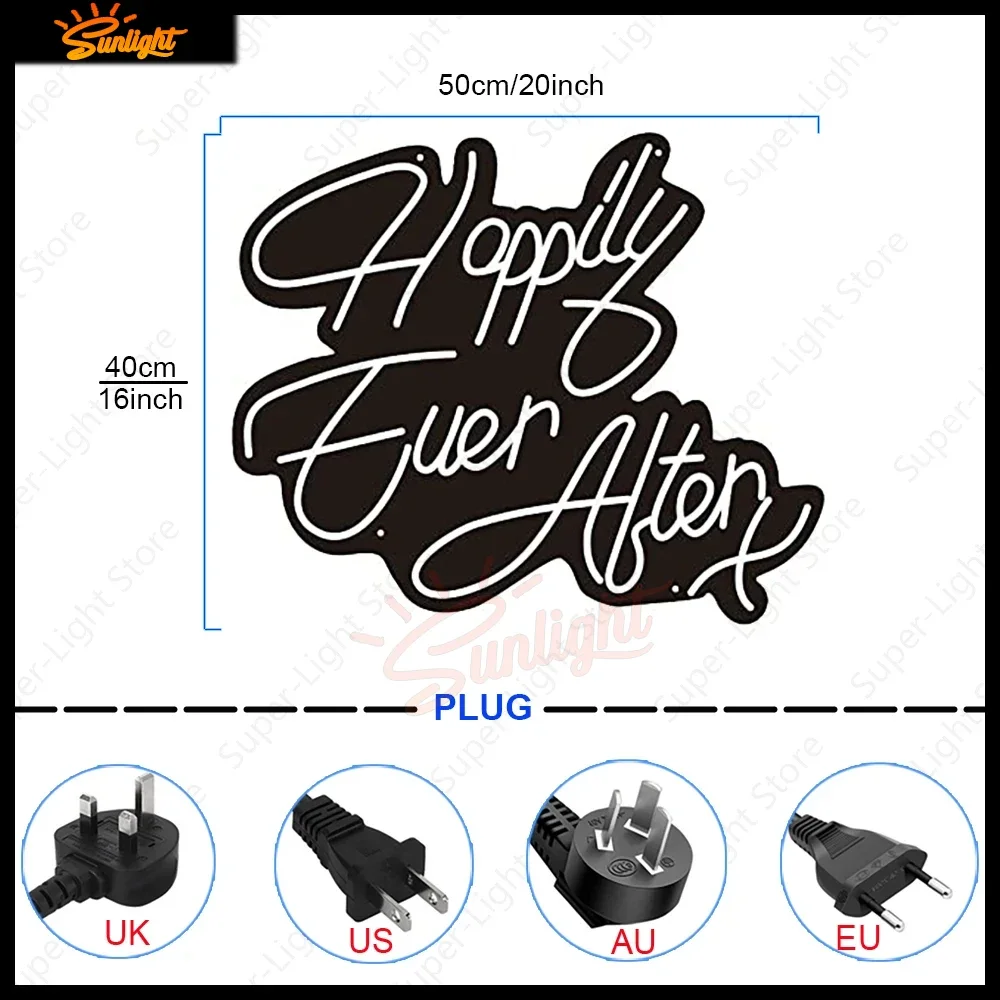 Sinal LED Neon Light para Home Decor, Wall Art, Night Lamp, Festa de Casamento, Presente de Aniversário, Big Happily Ever After