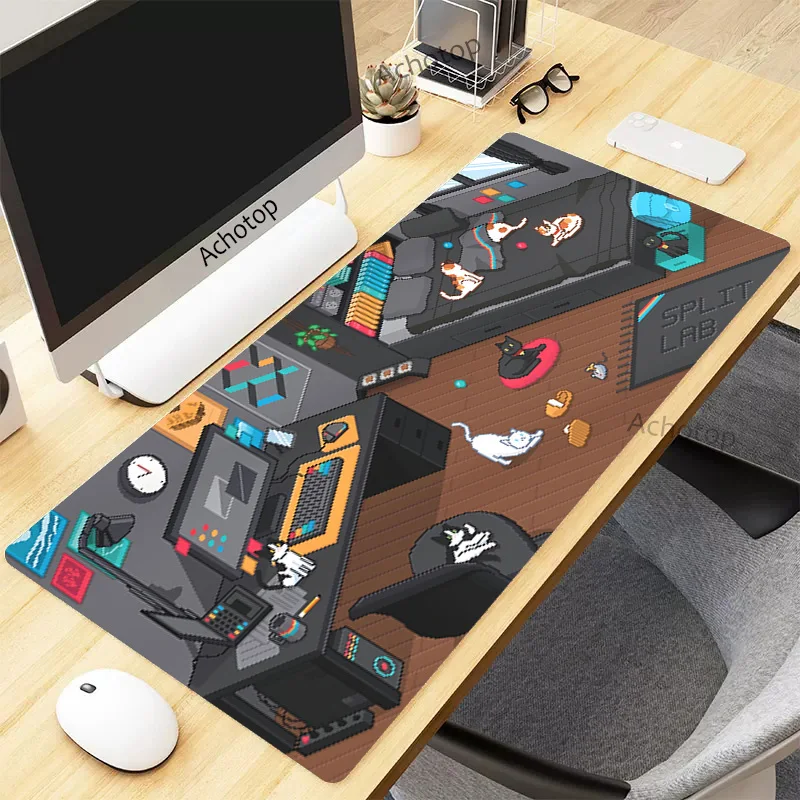 

Large Gaming Mouse Pad Pixel Cat Room Desk Mat For PC Gamer Rubber Kawaii Mousepad XXL 900x400MM Computer Mause Mat Cute Carpet