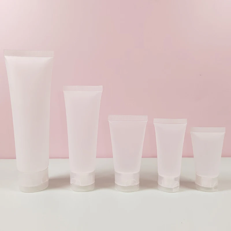 5Pcs Vazio Plástico Cosméticos Fosco Soft Tubes w/ Flip Lid Maquiagem Amostra Garrafa Recipientes Recarregáveis Para Cleanser Cremes Loção