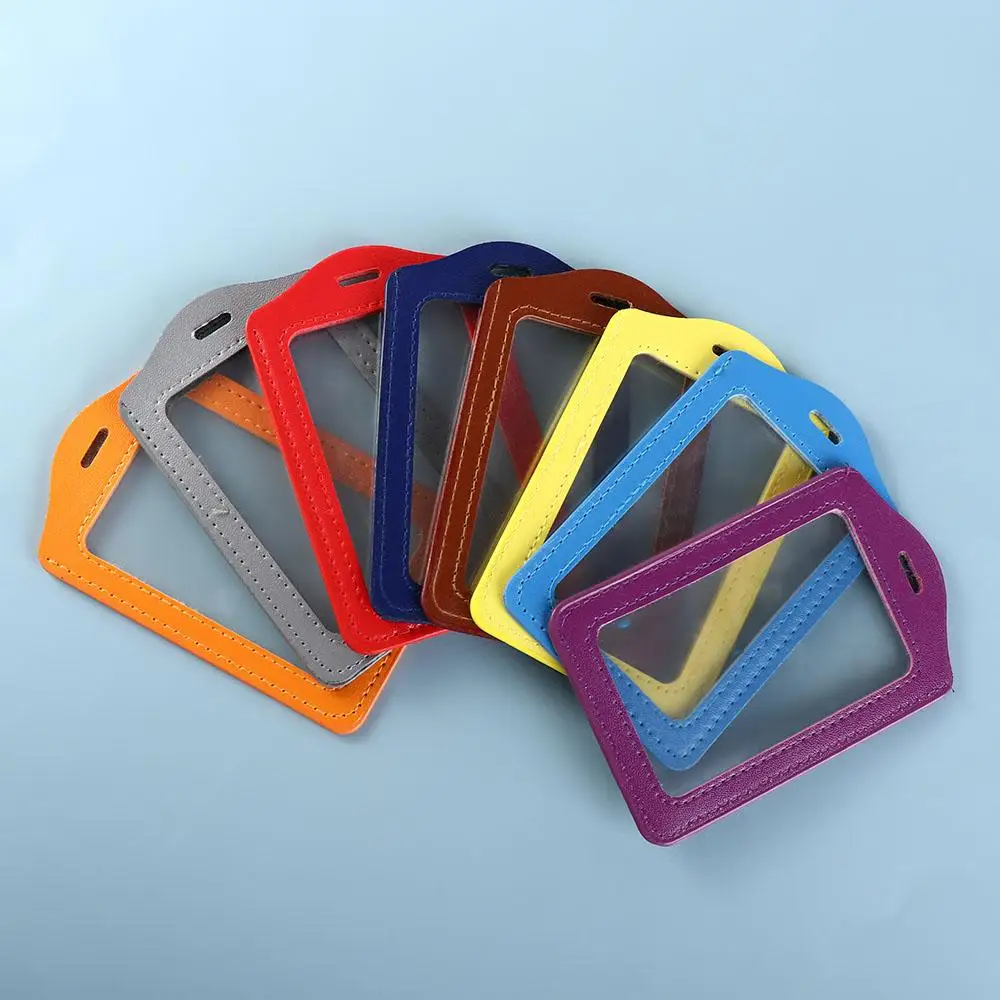 PU Leather ID Badge Case Double-Sided Transparent Business Card Holder Colorful Employee Card Name Card Cover Students