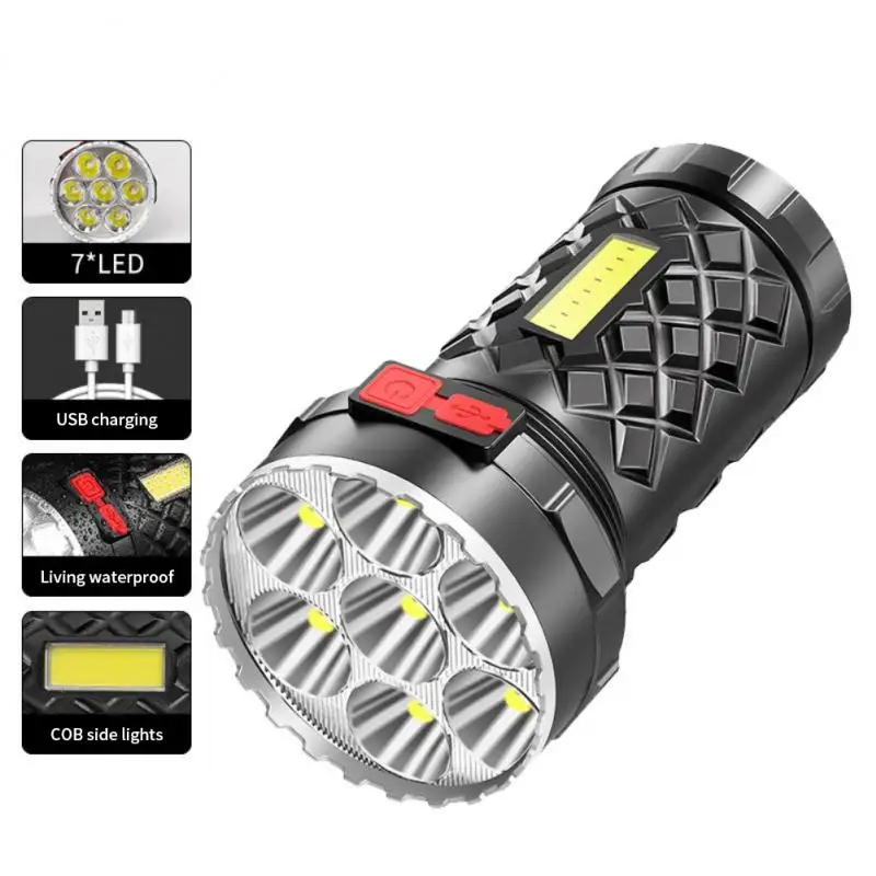 Usb Charging Hand Lamp Outdoor Lighting Flashlight With Floodlight Side Light Abs Flashlight Cob Telescopic Zoom Portable