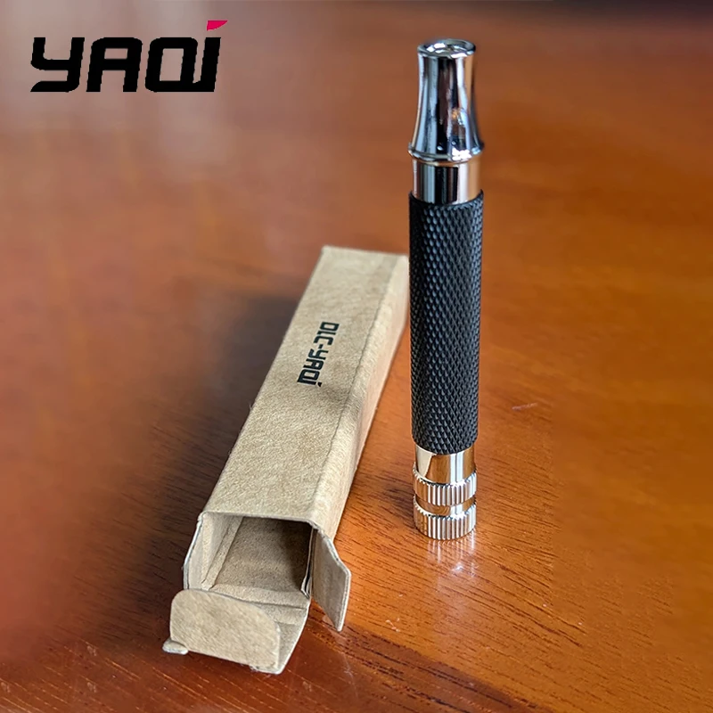 

Yaqi черный и хромированный цвет латунная безопасная ручка для мужчин с ручкой длиной 91 мм обеспечивает комфортный опыт бритья