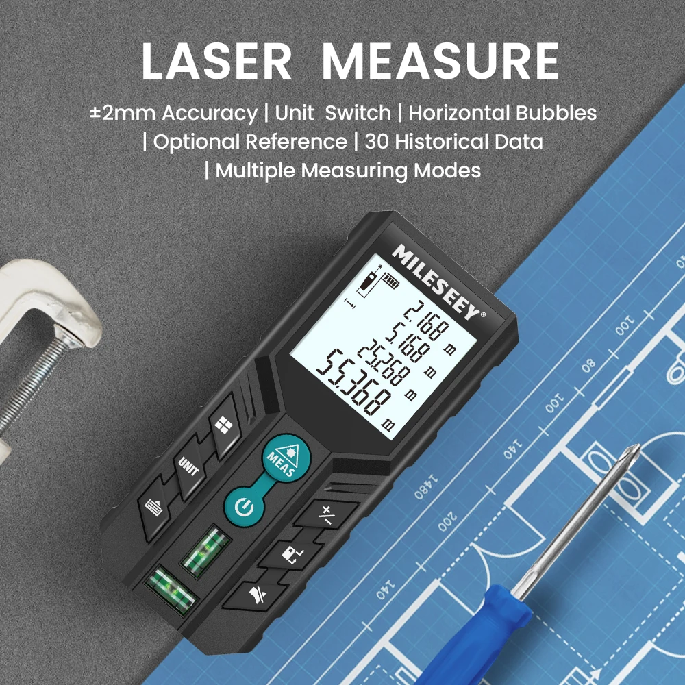 MILESEEY Laser Rangefinder D2 40M 60M 100M 120M Laser Tape Measure Double Horizontal Bubble Digital Roulette