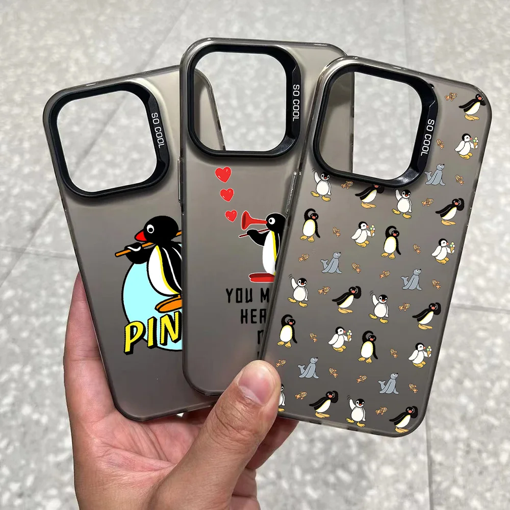 Cartoon Pingu Penguin Phone Case For iPhone 16 15 14 13 12 11 mini Pro Max X XR XSMAX 8 7 Plus Anti Fall Matte Back Cover