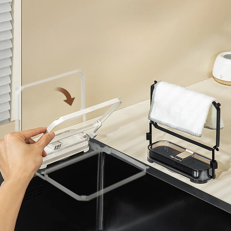 Kitchen Sink Filter Rack with 50pcs Net Filter Bag Foldable Multi-Purpose Drainage Basket Leftovers Soup Food Drainer Shelf