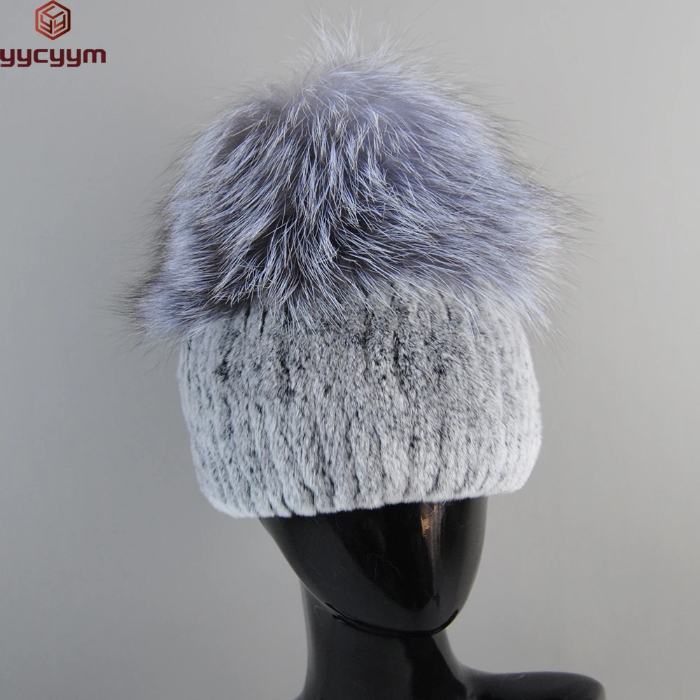 

Russia New Style Women Real Genuine Fox Fur Beanies Hat Girls Natural Real Rex Rabbit Fur Skullies Cap Knit Winter Real Fur Hats