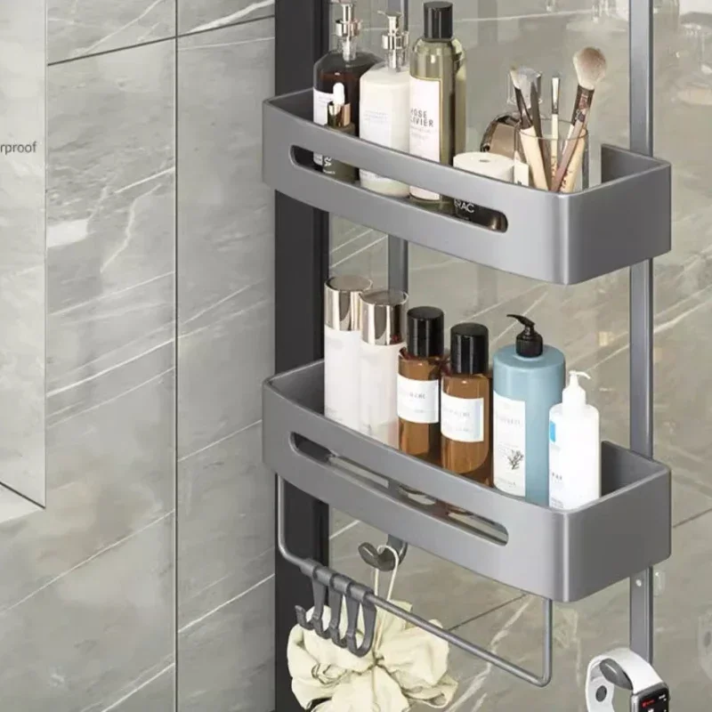 Multifunctional Glass Door Bathroom Shelf, Thickened Storage, Towel Rack, Household Organizer, Modern Cabinet