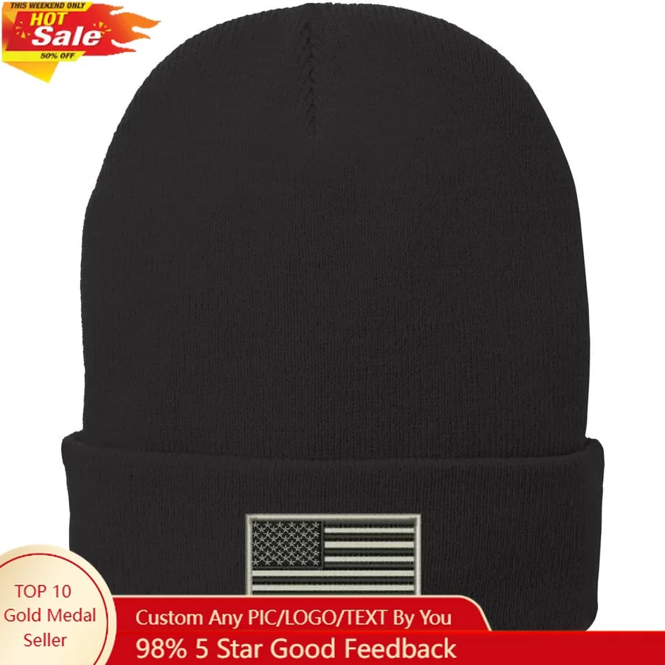 

US American Flag Beanie Hat Embroidered Winter Folded Long Warm Skull Cap