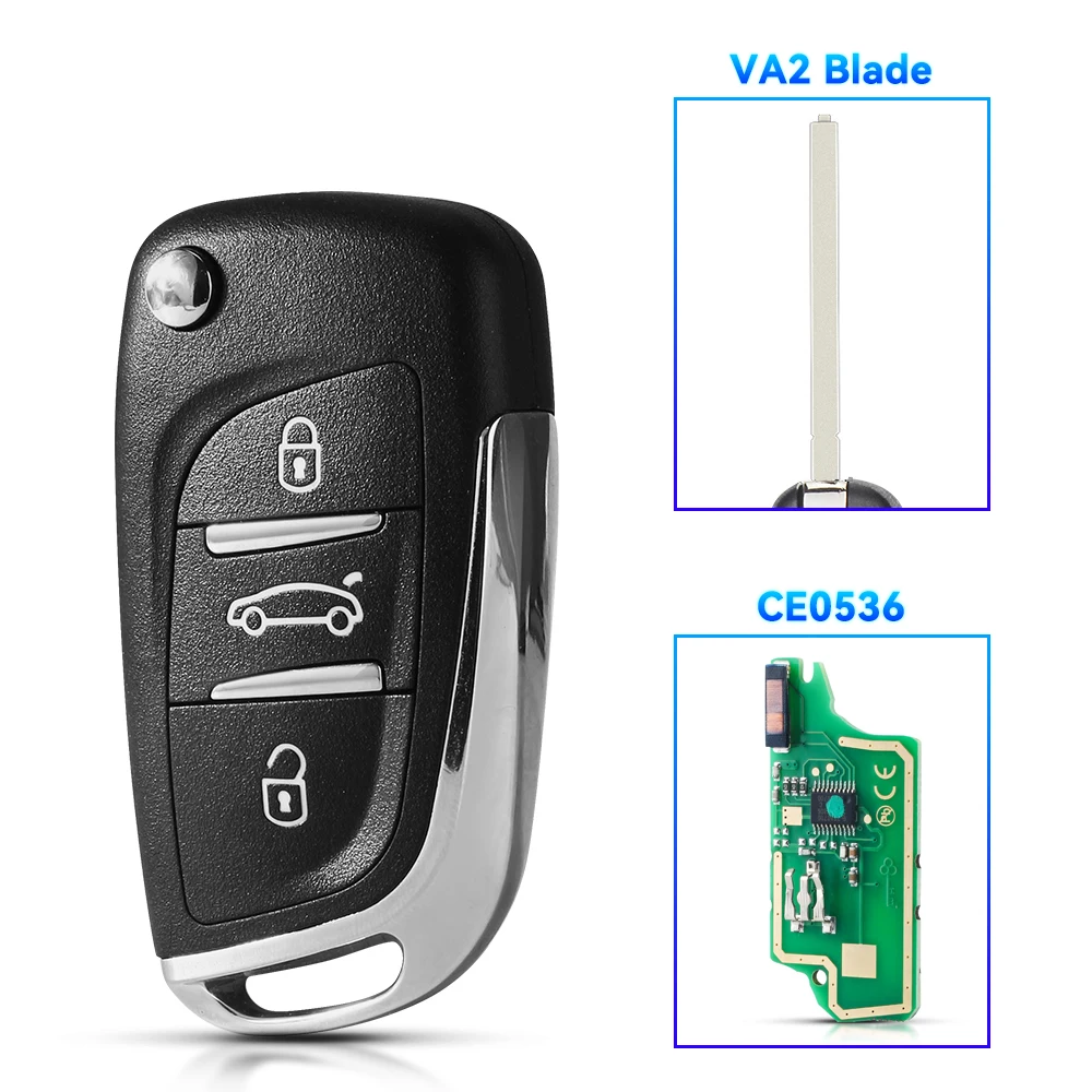 KEYYOU CE0536 Modifizierter Klappschlüssel mit 2/3 Tasten für Peugeot Partner 307 308 407 408 3008 ASK/FSK 433MHz PCF7961 HU83/VA2
