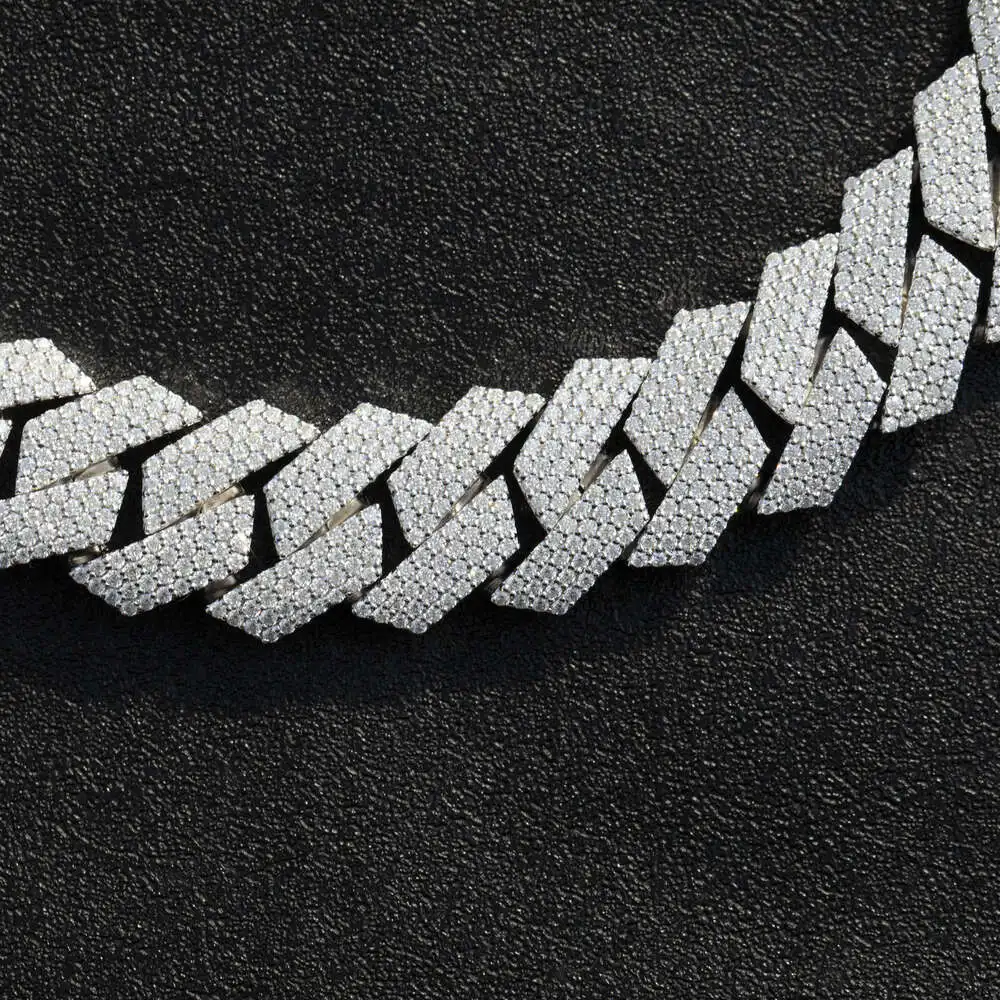 Luxury 15mm 18mm 20mm 4 Rows Vvs Moissanite 925 Silver Jewelry Miami Cuban Chain Trend Necklace Gemstone Necklace.