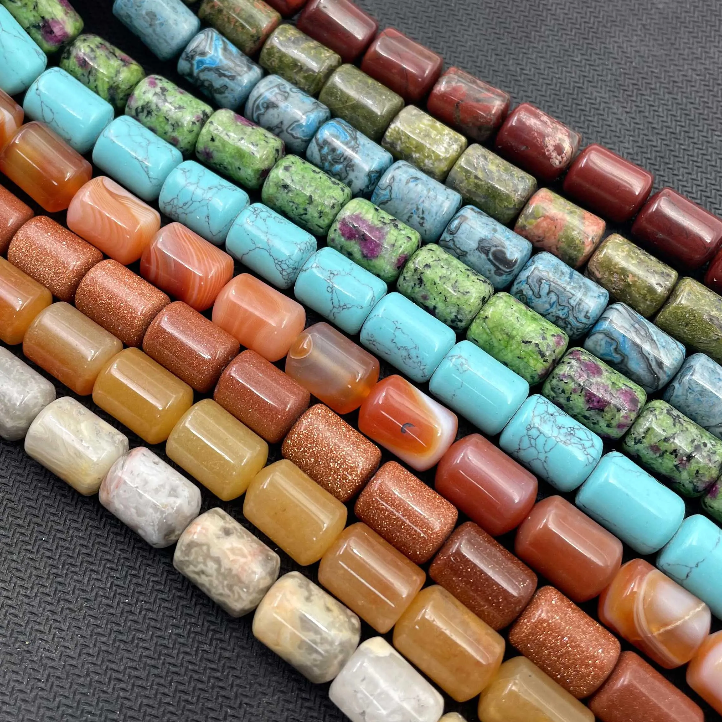 Natural Stones Cylinder Shape Agates Jades Loose Spacer Beads For Jewelry Making DIY Chakra Bracelet Necklace Accessories