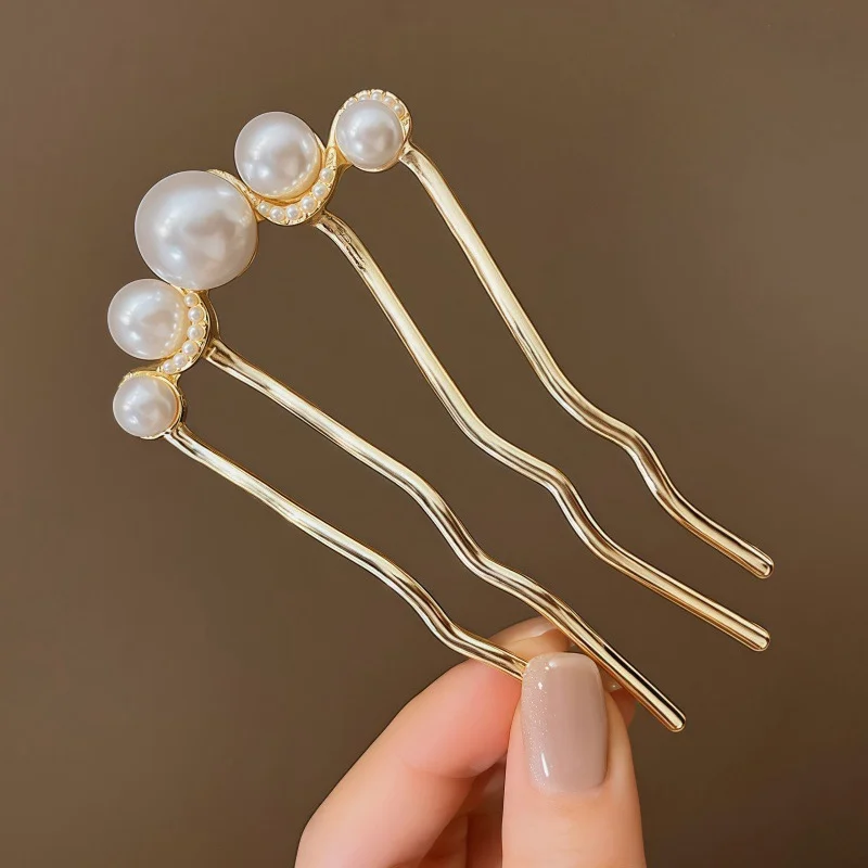 Korean U Shaped Pearl Hairpins Hair Clips for Women Elegant Style Metal Forks Vintage Pearl Hairpins Hair Styling Tools Gifts image 4