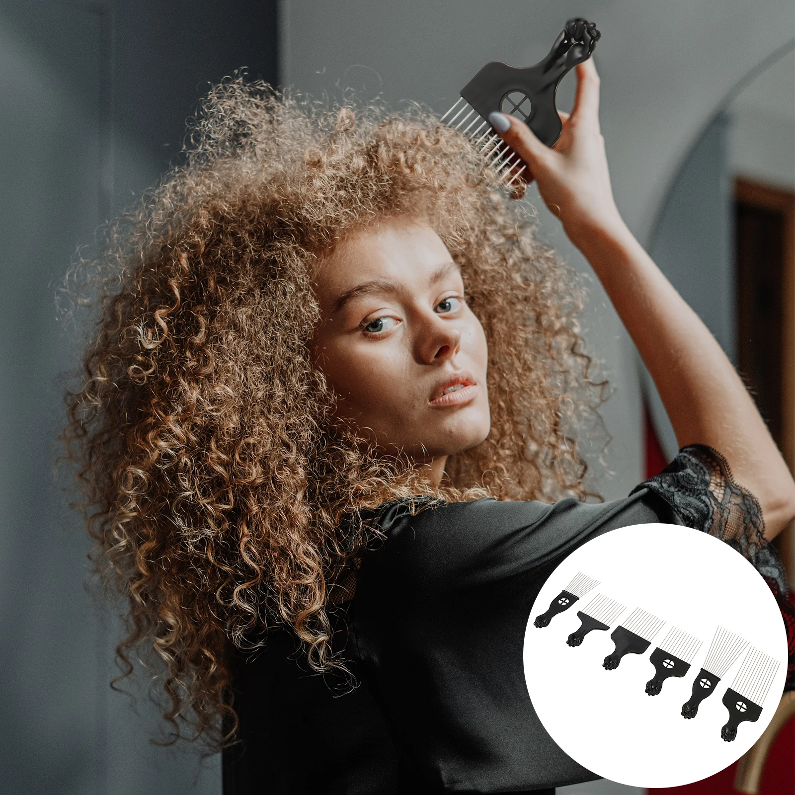 

6Pcs Professional Curl Twisted Afro Comb Strong Stainless Steel Teeth for Volume Layering Hairstyles Afro Comb for Men
