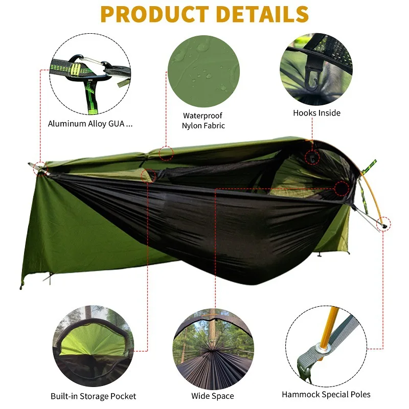 Traveler Outdoor Waterproof and Mosquito proof Camping Hammock Hiking Integrated Off Ground Sunshade with Mosquito Net Hammock