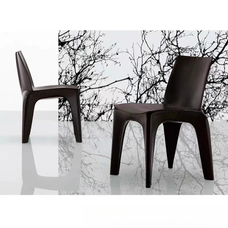 

Modern Italian Designer Saddle Leather Dining Chair Backrest Luxury Art Sample Room Chair