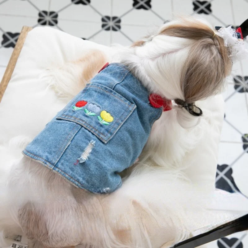 

Flower Fashion Embroidered Denim Dogs Skirt Plush Pet Clothes Cat and Dog Clothes Teddy Bear Coat Hat Dog Christmas Clothes