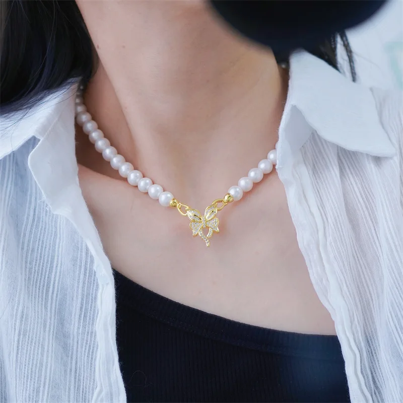 1 Piece Copper Plated Zirconium High Quality Butterfly Pearl Necklace Bracelet Buckle DIY Jewelry Making Materials Accessories
