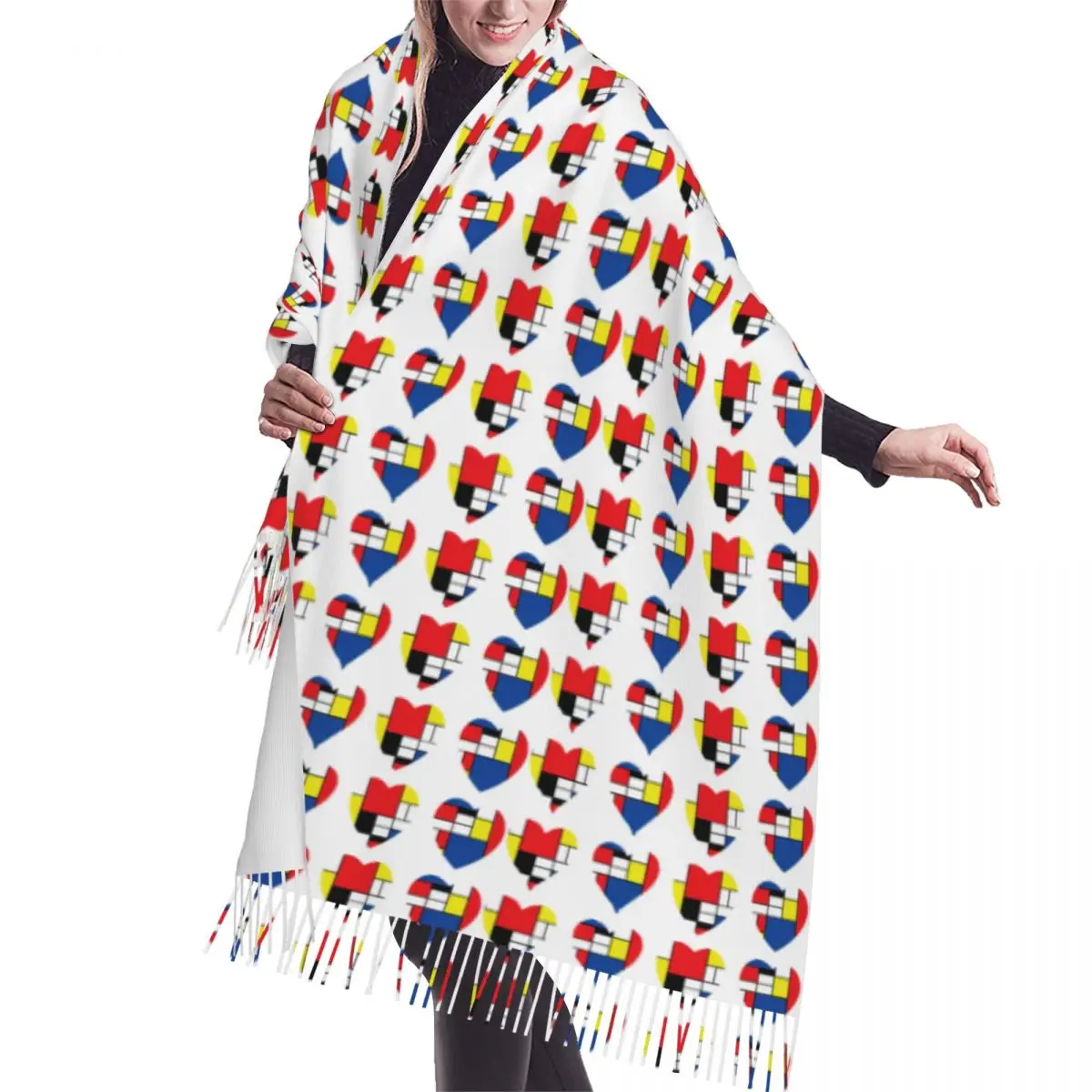 

Personalized Print Piet Mondrian Style Heart Modern Art Scarf Men Women Winter Warm Scarves Fashion Versatile Shawls Wraps