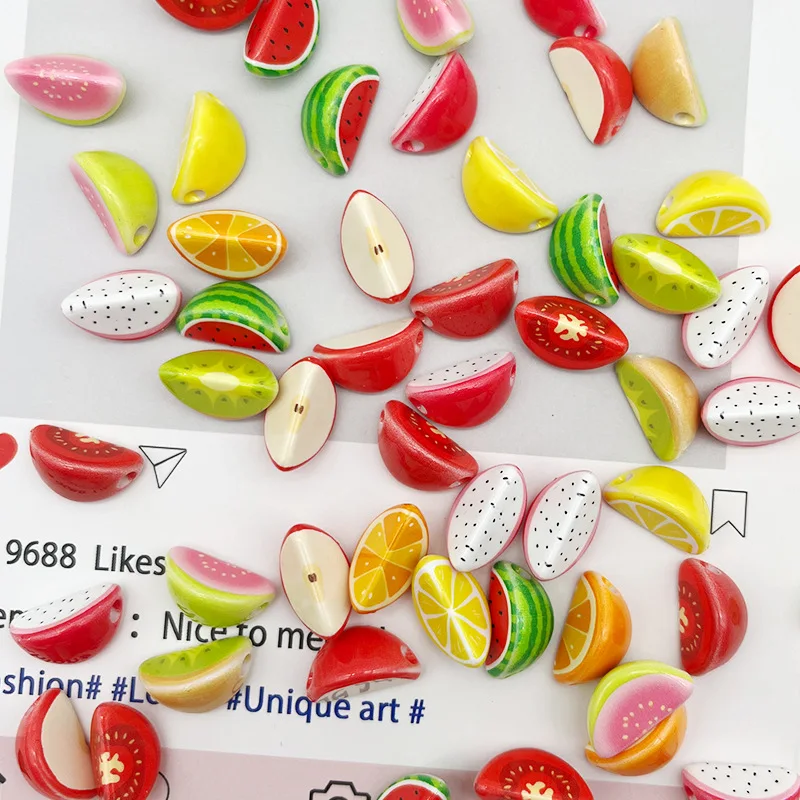 10 Piezas de Cuentas Acrílicas con Forma de Frutas (Limón, Guayaba, Manzana) para Hacer Joyería, Collares, Pulseras y Accesorios
