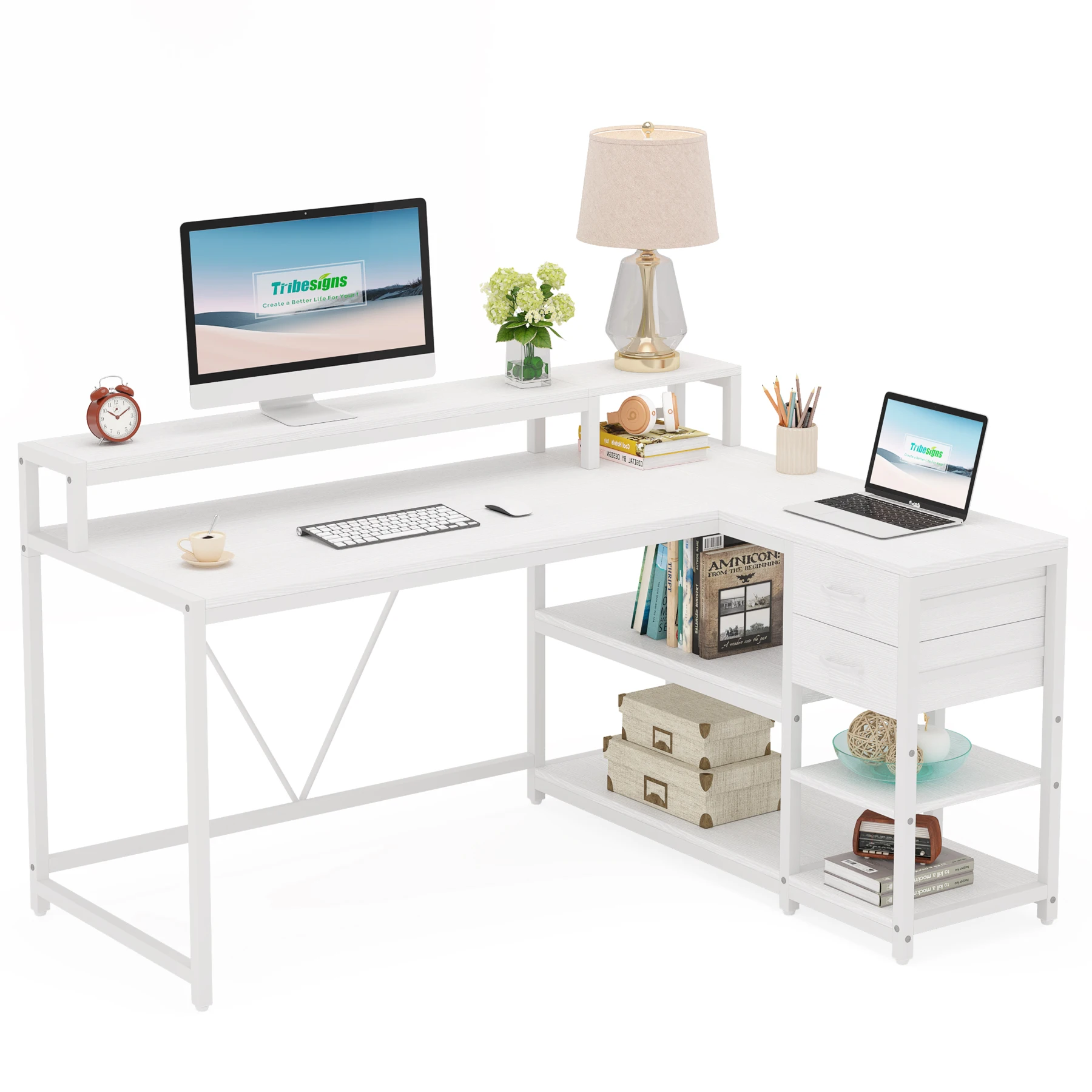 

we-Tribesigns Industrial Computer Desk, Desk Table Home Large Corner Studio Computer Desk#