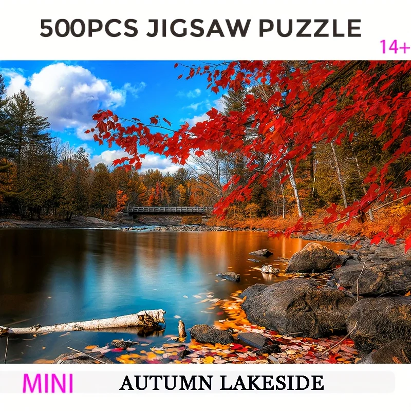 

Autumn Lakeside 500-Piece Mini Puzzle Premium Christmas GiftTrending Holiday Landscape Art 15x10 Inches Home Display for Adults