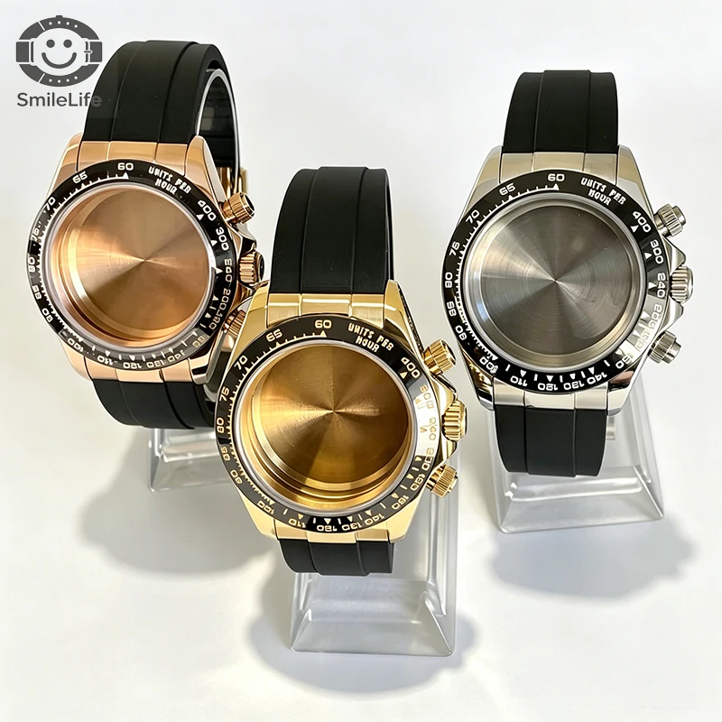 SmileLife 39 mm Dayton VK63 Uhrengehäuse mit schwarzem Kautschukarmband, Saphirglas, passend für VK63 Quarzwerk, Uhrenzubehör – Detail 1