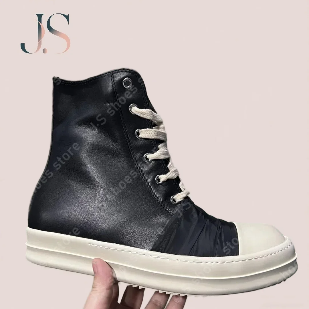 

Ro Luxury Black Leather High Top Shoe Sneaker Men Shoes Zipper Cowhide Boots Lace Up Women Ankle Boot Casual Sneakers
