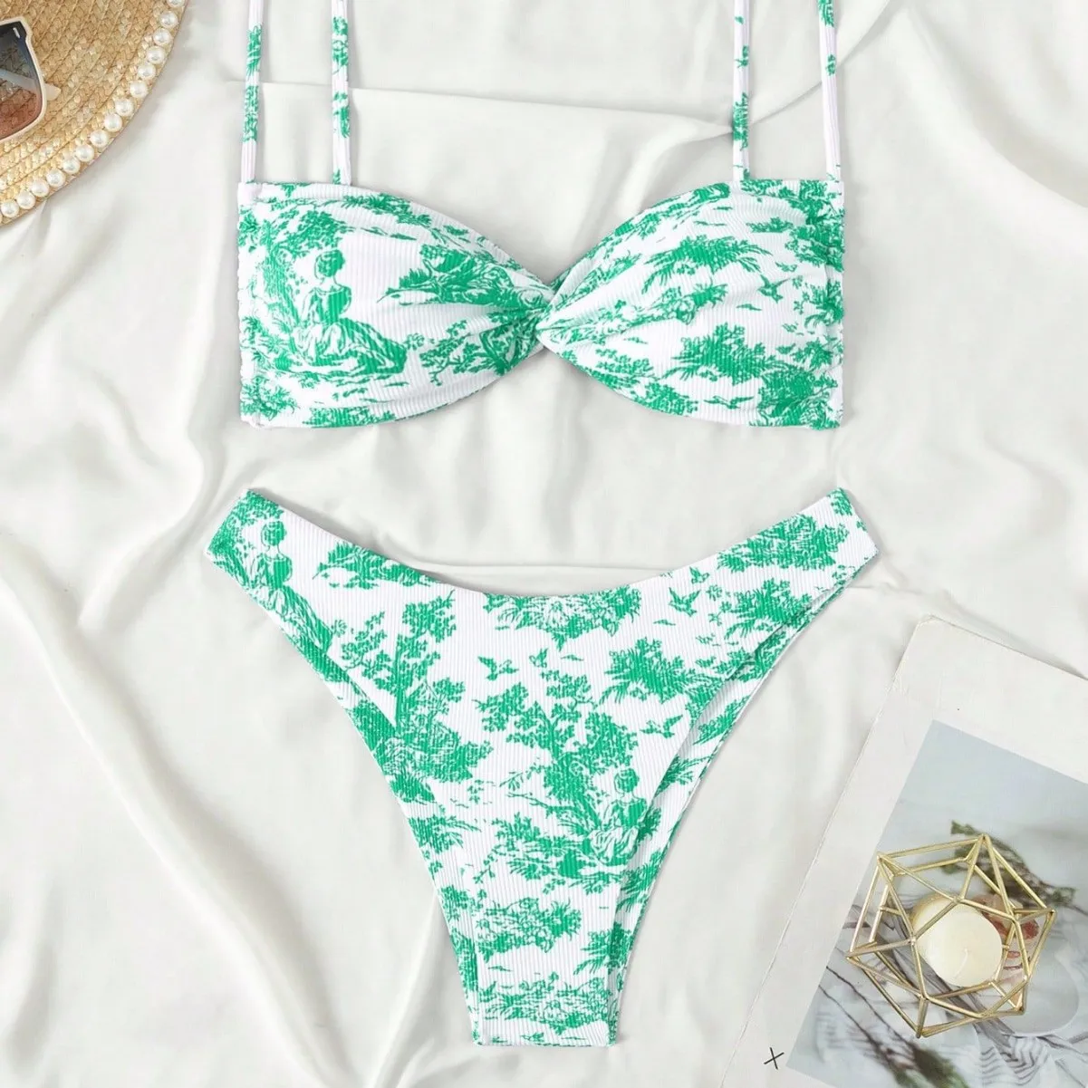 2025 Women's Pink Floral Micro Bikini Set High-End Beach Swimwear with Adjustable Ties Summer Holiday Floral Swimwear Outfits