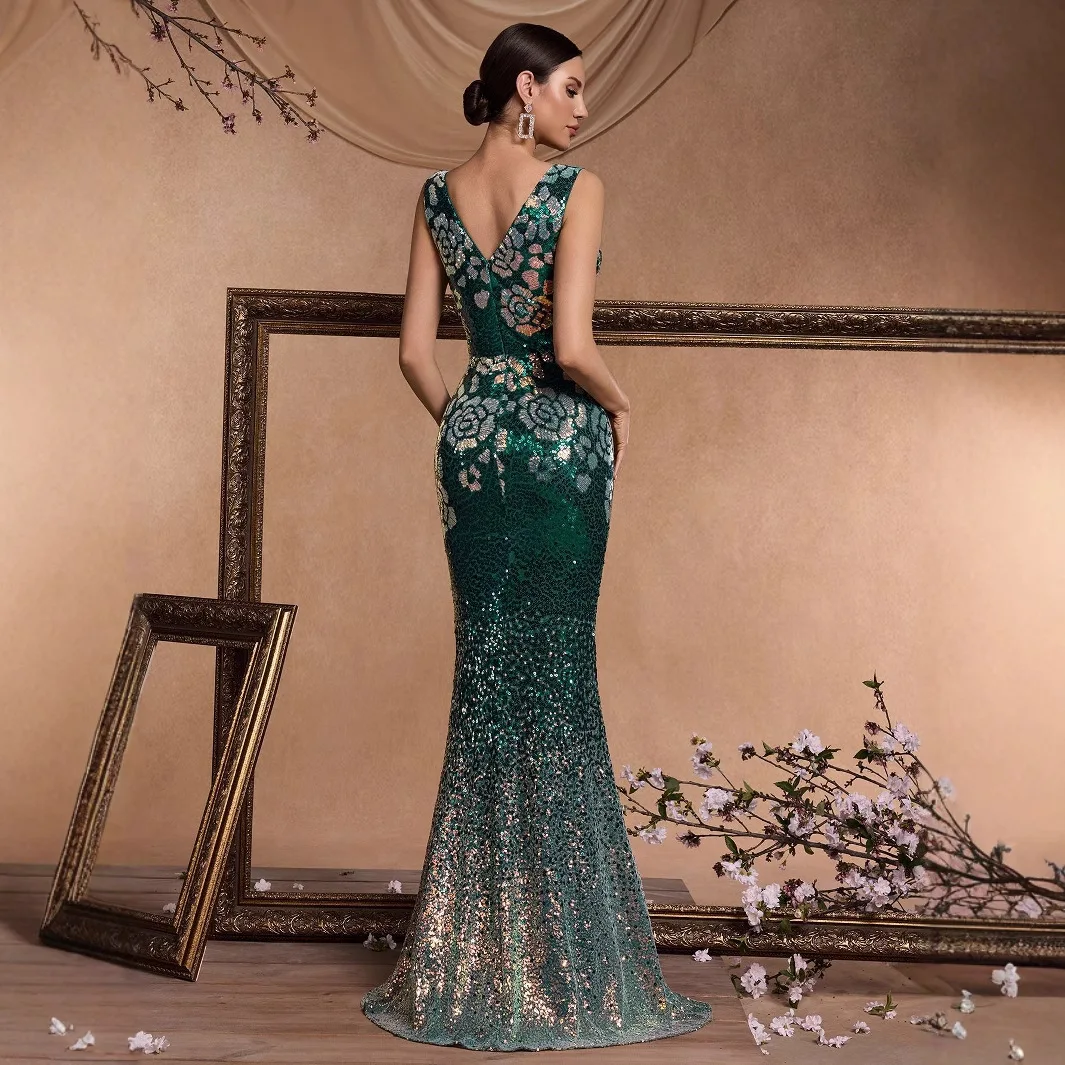 European and American Short Sleeve Sequin Suitable Elegant Formal Cocktail Party Dinner Dress Spring and Summer Luxury
