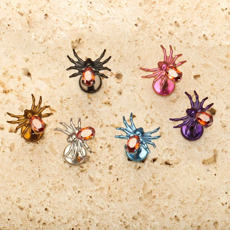 ZOOR ASTM F136 التيتانيوم الشرير العنكبوت ثقب موضوع داخلي زرع الصف بأكسيد الأنف الشفاه شقة اللولب أقراط القوطية ثقب #1