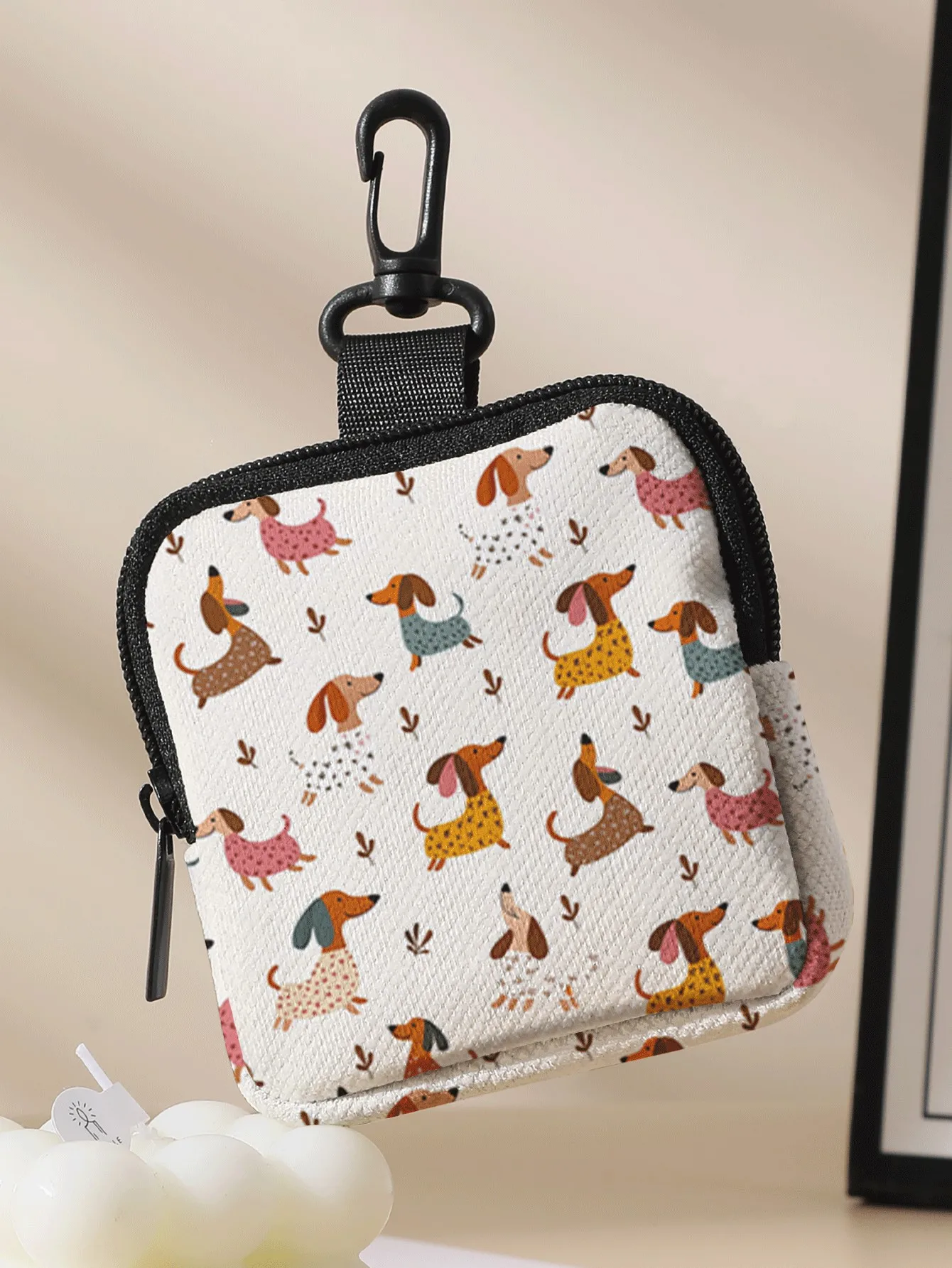 1pc, Portable coin purse with colorful dachshund patterns, small storage bag for coins and small accessories