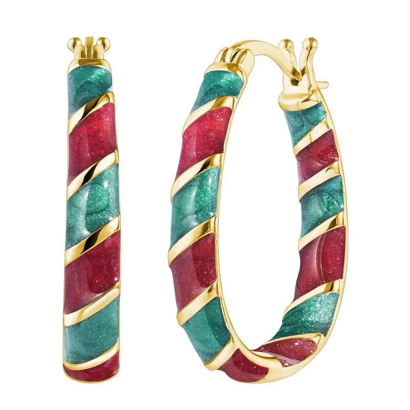 Christmas Hoop Earrings for Women Xmas Enamel Holiday Ornament Loop Earring Charm Jewelry Gift