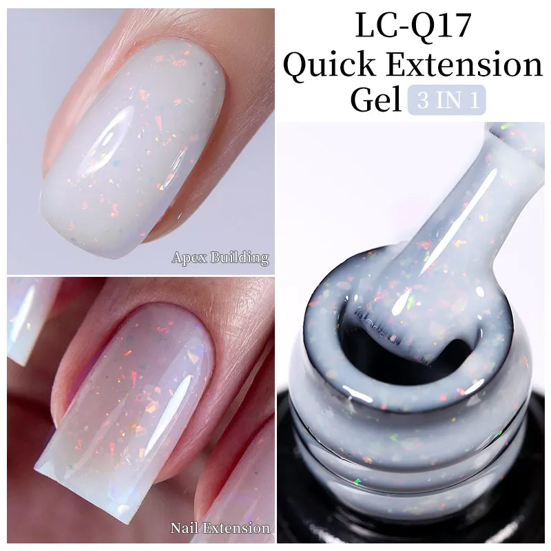 LILYCUTE Milky White Gold Sequins Quick Extension Rubber Base Gel Nail Polish Glitter Extend Construct Hard Gel Nail Art Varnish