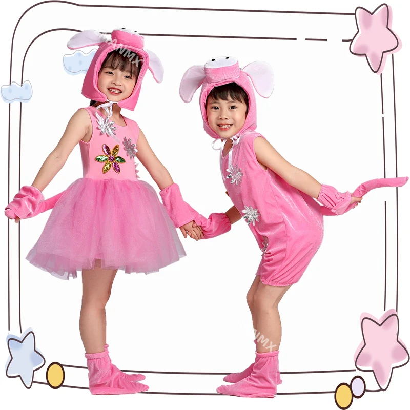Costume da ballo di scena per tre porcellini per la scuola materna, maialino felice, costume da spettacolo per animali per bambini