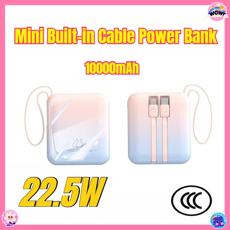 Mini ingebouwde kabel-powerbank met supersnel opladen 10000 mAh powerbank