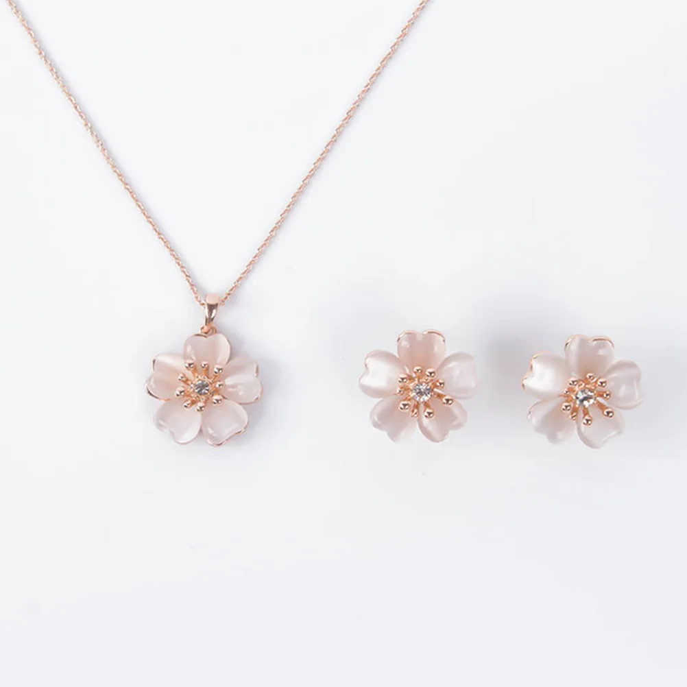 سبيكة زهرة قلادة أقراط مجموعة مجوهرات حساسة زهرة على شكل قلادة قابل للتعديل سلسلة هدية لعيد الحب الذكرى #4