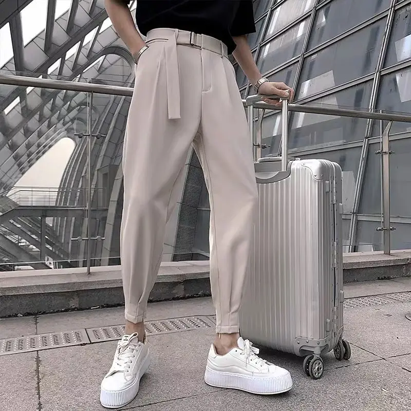 Youth Trend Business Casual Comfort Slim Versatile Simplicity Fashion Belt Nine Points Men's Suit Pants Spring Autumn New 2024