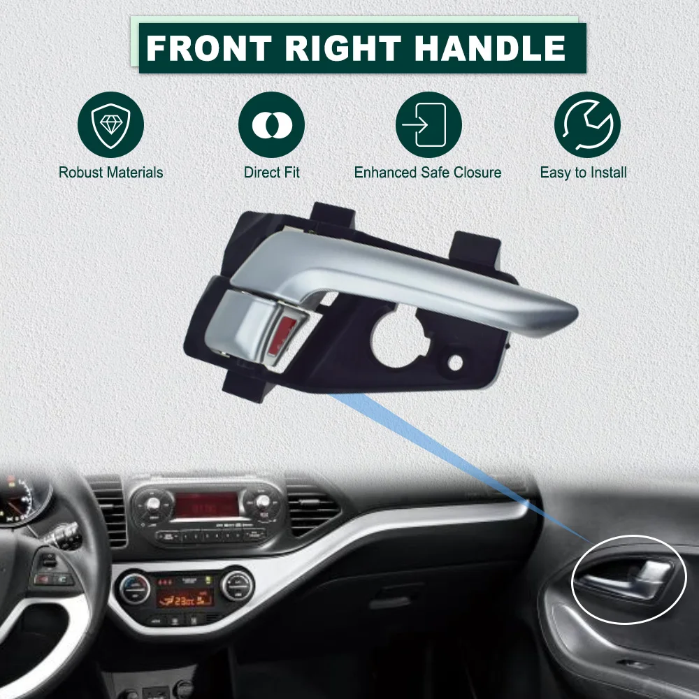Car Interior Inside Door Handle Chrome Black Front Rear Left Right For Kia Picanto/Morning 2011-2016 82610-1Y000, 82620-1Y000
