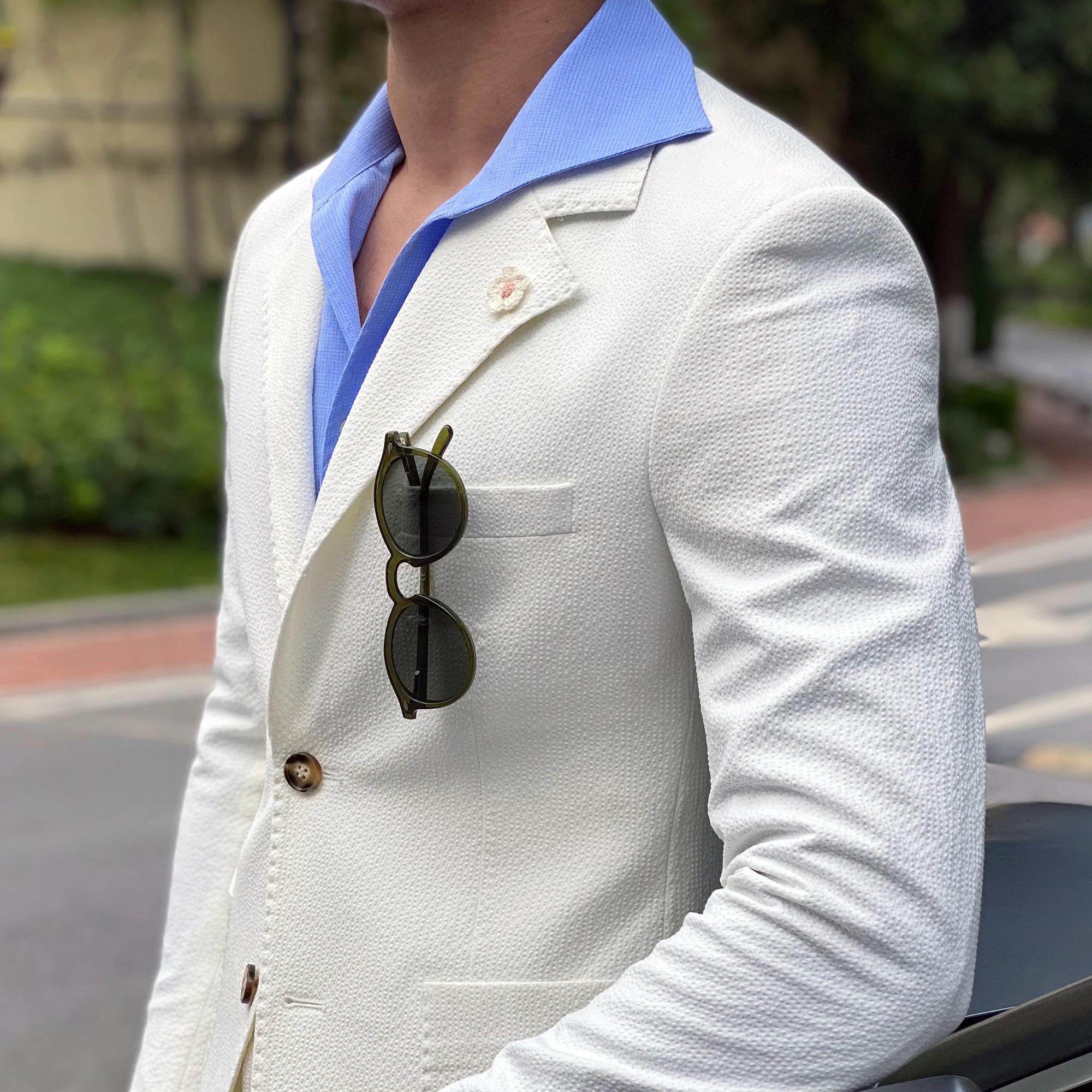 New Summer Seersucker Suit Men Italian Style British Slim Fit Casual White Suit Trendy Man Smoking Homme Mariage Men Tuxedo Suit