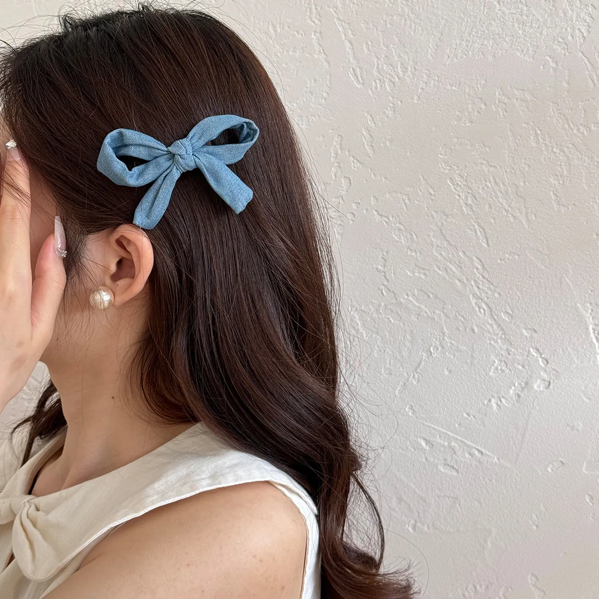 الكورية بسيطة الدنيم الأزرق الحلو القوس الأميرة رئيس دبوس الشعر الإناث الباليه نمط الجانب الانفجارات تشاك مجوهرات كليب دبوس فتاة الملحقات