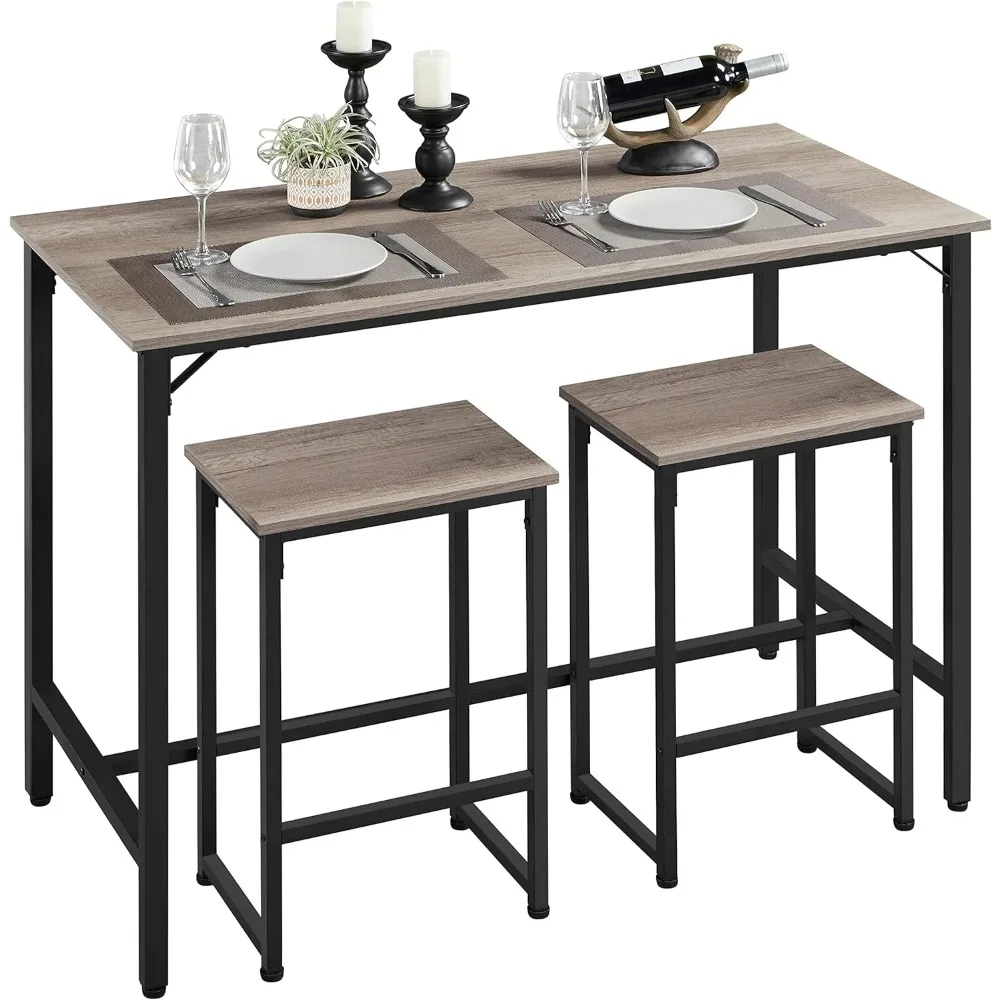 Juego de comedor de 3 piezas con 2 taburetes de bar, mesa de cocina de estilo industrial de 47,5 pulgadas
