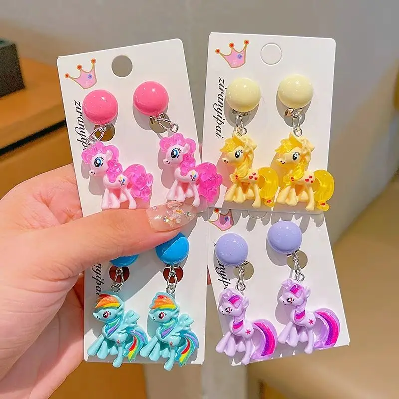 

My Little Pony Cartoon Cute Twilight Sparkle pinkie pie Kids Ear Clips No Pierced Ear Girls Pain Resistant Stud Earrings Jewelry