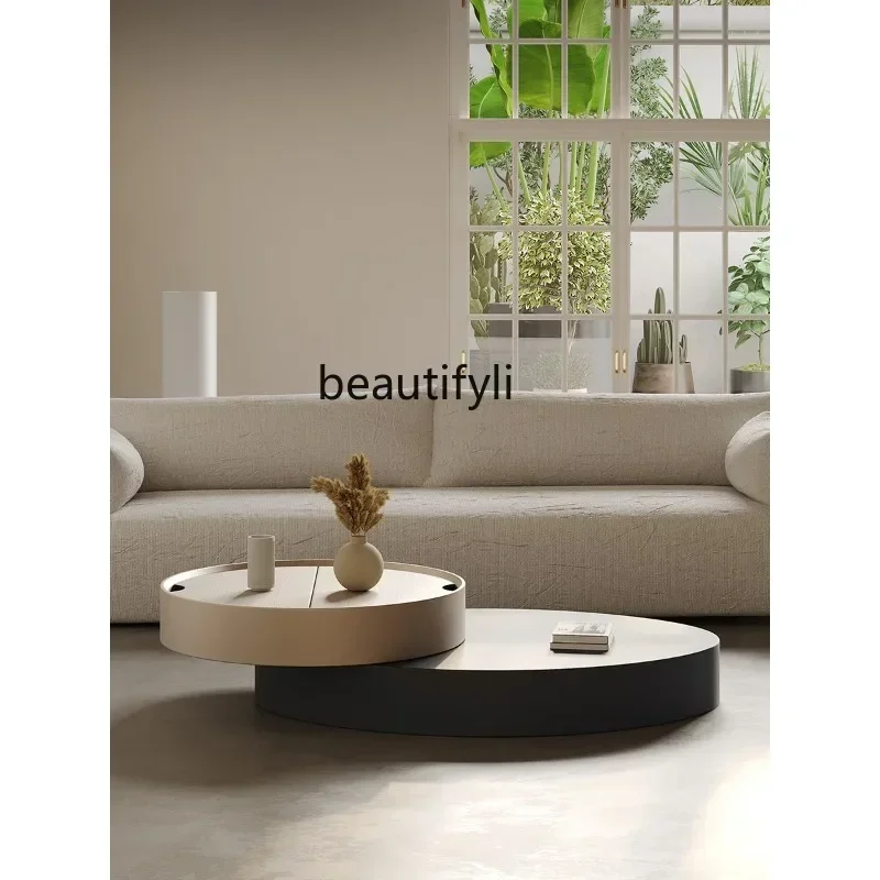 

S Oval Light Luxury Modern Simple Paint Living Room Home Minimalist Small Apartment New Solid Wood Rotating Tea Table furniture