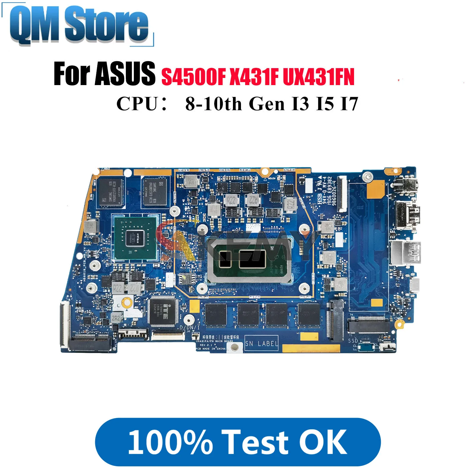 

UX431FN Материнская плата для ноутбука ASUS ZenBook S4500F U4500F UX431F S431F UX431FN X431F Материнская плата с процессором I3 I5 I7 100% ОК