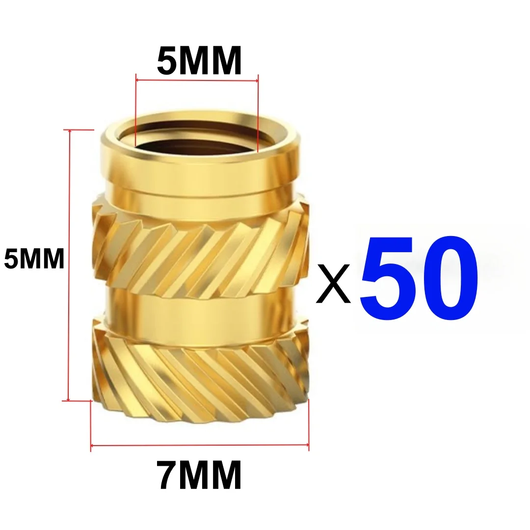50/100 Stück Wärmeeinsatz-Einbettungsmutter M3 M4 M5 gerändelte Messing-Schraubenmuttern mit Gewinde für 3D-Drucker Voron 2.4 und andere