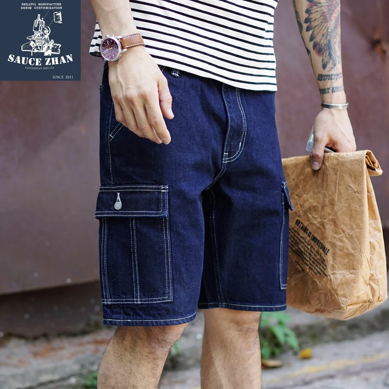 SauceZhan Selvedge Jeans Denim Jeans  overalls Jeans Summer men\'s shorts men jeans pants  men jeans Slim Fit Jeans Shorts 12.5OZ