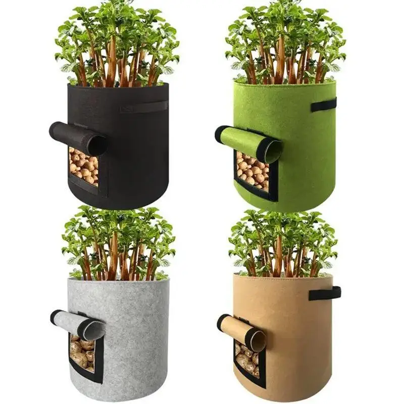 Felt Potato Grow Bags With Thick Breathable Fabric And Convenient Harvest Window For Home Garden Balcony Vegetable Planting