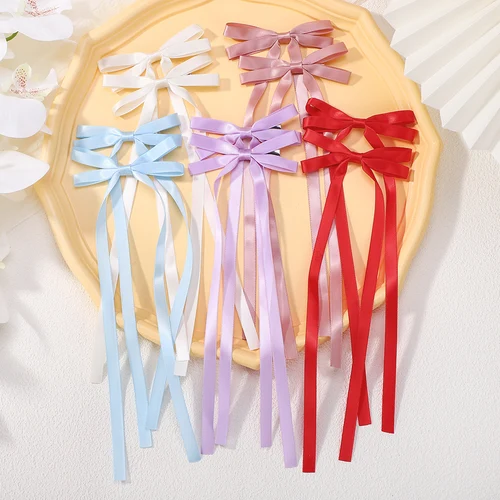 Imagen 2 del producto LOVEKIKI, 2 uds., pinzas para el pelo con lazo largo y borlas para niña, cinta encantadora, tocado Ins, pasador de cola de caballo para fiesta, accesorios para el cabello para mujer